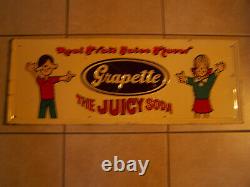 RARE original vintage 1960's era GRAPETTE THE JUICY SODA embossed tin sign