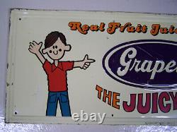 RARE original vintage 1960's era GRAPETTE THE JUICY SODA embossed tin sign