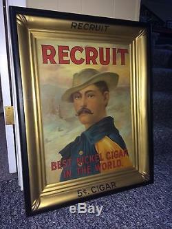 RECRUIT Tobacco Cigar Advertising Tin Sign Original Frame Vintage