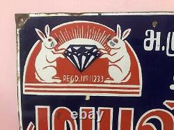 Rabbit Mark Diamonds Original Antiq Vintage Advt Tin Enamel Porcelain Sign Board