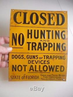 Rare 1920's Tin Litho Florida Game Commission No Hunting & Trapping Sign