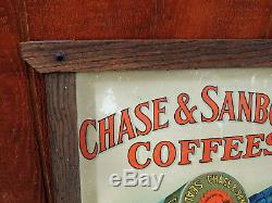 Rare Antique vtg 1910s Chase & Sanborn COFFEE SIGN Can Tin Mission Oak Frame 31
