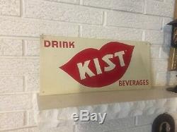 Rare C1950 Vintage Embossed Drink Kist beverages Tin Pop soda red lips sign Ohio