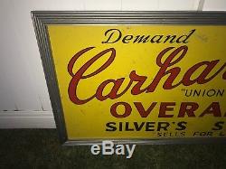 Rare Carhartt overalls tin advertising sign vintage jeans denim union made