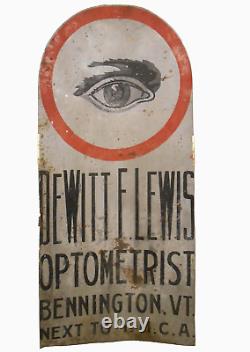 Rare Dewitt F. Lewis Optometrist, Bennington Vt 19th C Antique Hnd Pntd Tin Sign
