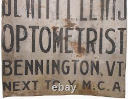 Rare Dewitt F. Lewis Optometrist, Bennington Vt 19th C Antique Hnd Pntd Tin Sign