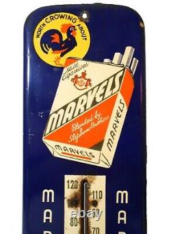 Rare Early 20th C Marvels Cigarettes 12 Advert Litho'd Enml Tin Thermometer