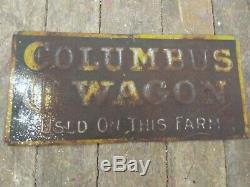 Rare International IH Columbus Wagons Embossed Tin Tacker Sign Farm Vintage Old
