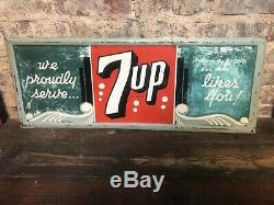 Rare Large Vintage 1940s s 7Up 7 Up Soda Pop Gas Station Tin Tacker Metal Sign