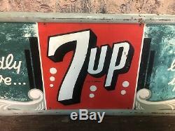 Rare Large Vintage 1940s s 7Up 7 Up Soda Pop Gas Station Tin Tacker Metal Sign