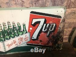 Rare Large Vintage 1950s 7Up 7 Up Soda Pop Gas Station Tin Tacker Metal Sign