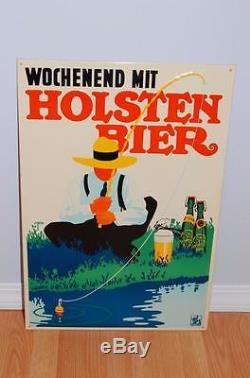 Rare Large Vintage Tin German Beer Sign Arno Kypke Wochenend Mit Holsten Bier
