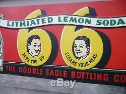 Rare Lithiated Lemon 66 Soda Pop Bottle Embossed Metal Tin Tacker Sign Vintage