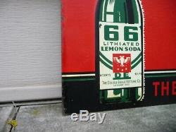 Rare Lithiated Lemon 66 Soda Pop Bottle Embossed Metal Tin Tacker Sign Vintage