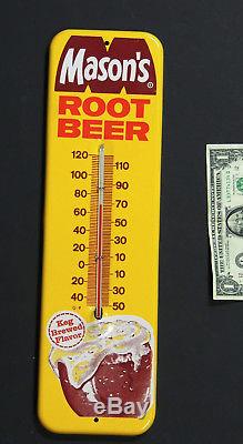 Rare NOS authentic 1960s-70s vtg MASON'S Root Beer Tin THERMOMETER Sign Soda Pop