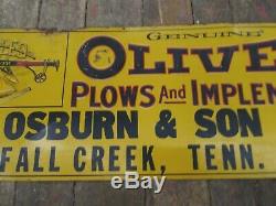Rare OLIVER Fall Creek TN Embossed Tin Tacker Sign Farm Tractor Plow Vintage Old