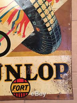 Rare Old Dunlop Fort Tires Original Tin Sign Vintage No Enamel Oil Can No 6