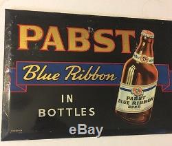 Rare Original Vintage 1930-40's Pabst Blue Ribbon Tin Over Cardboard Sign