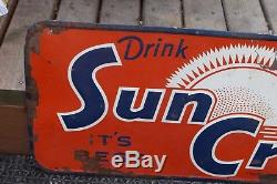 Rare Original Vintage Advertising Sun Crest Soda Pop Tin Metal Sign Kick Plate