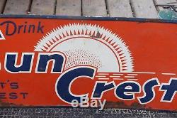 Rare Original Vintage Advertising Sun Crest Soda Pop Tin Metal Sign Kick Plate