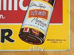 Rare Original Vintage Sunshine Brewing Co. Tin Beer Advertising Sign Reading Pa