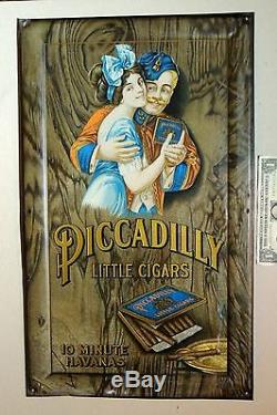 Rare PICCADILLY Little CIGARS Antique vtg Tin SIGN c1910 Box Tobacco Advertising