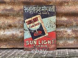Rare Sunlight Candles Metal Sign Vintage Tin Tacker Sun Light Candle Antique Old