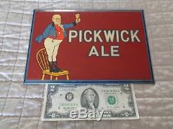 Rare VINTAGE 1940s PICKWICK ALE Beer Tin Advertising Sign COSHOCTON, OH Mint