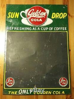 Rare VTG Sun Drop Golden Girl Cola Menu Board Sign Embossed Tin Coffee Graphics
