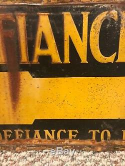 Rare Vintage 1920s Defiance Tires Embossed Tin Tacker Sign Old Original Gas Oil