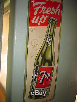 Rare Vintage 1950s Early Detailed 7up Lady Soda Tin Long Sign