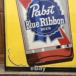 Rare Vintage 1950s Large PBR Pabst Blue Ribbon Tin Beer Advertising Sign