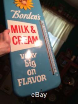 Rare Vintage Antique Bordens Dairy Milk Cow Tin Non Porcelain Thermometer Sign