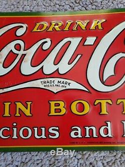 Rare Vintage Coca Cola Christmas bottle sign tin great color original