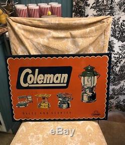 Rare Vintage Coleman Lantern Sales & Service Dealer Self Framed Tin Sign 14X20