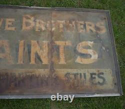 Rare Vintage EARLY TIN LOWES BROTHERS PAINT ADVERTISING SIGN w WOOD FRAME