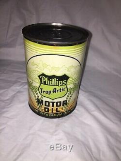 Rare Vintage Early Tin Litho 1QT Phillips 66 Trop Artic Motor Oil Can Full VGC