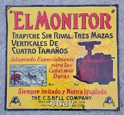 Rare Vintage El Monitor Graphic Embossed Painted Tin Advertising Sugar Mill Sign