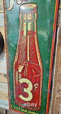 Rare Vintage Embossed Tin Sign Soda Flirt 3 Cents 30's 54 X 18 St-thomas Sign