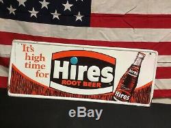 Rare. Vintage Its High Time For Hires Root Beer Embossed Tin Sign With Bottle