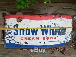 Rare Vintage Original 1950's Early 60's Snow White Tin Embossed Cream Soda Sign