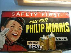 Rare Vintage Original 1950s Philip Morris Cigarette Tobacco Tin Sign