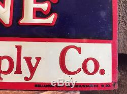 Rare Vintage Original ALADDIN GASOLINE Lake Farm Supply Co Tin Embossed Sign