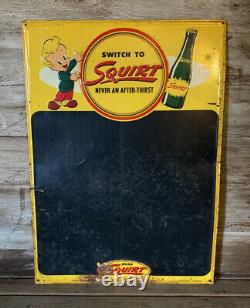 Rare Vintage Original DRINK SQUIRT Embossed Tin Chalkboard Bottle Sign Soda