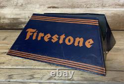Rare Vintage Original FIRESTONE TIRES DS Tin Display Stand Sign Gas & Oil NICE