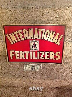 Rare Vintage Original International Fertilizers Embossed Tin Farm Sign Nice