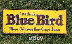 Rare Vintage Original Let's Drink BLUE BIRD Citrus Product Co Tin Embossed Sign