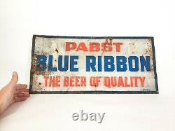 Rare Vintage Pabst Blue Ribbon Beer Of Quality Embossed Tin Sign Old