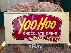 Rare Vintage Tin Milk Non Porcelain Yoo Hoo Soda Cola Door Push Kicker Sign USED