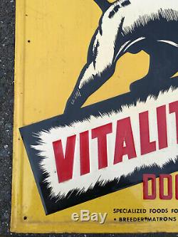 Rare Vintage Vitality Dog Foods Embossed Tin Metal Sign Advertising NICE